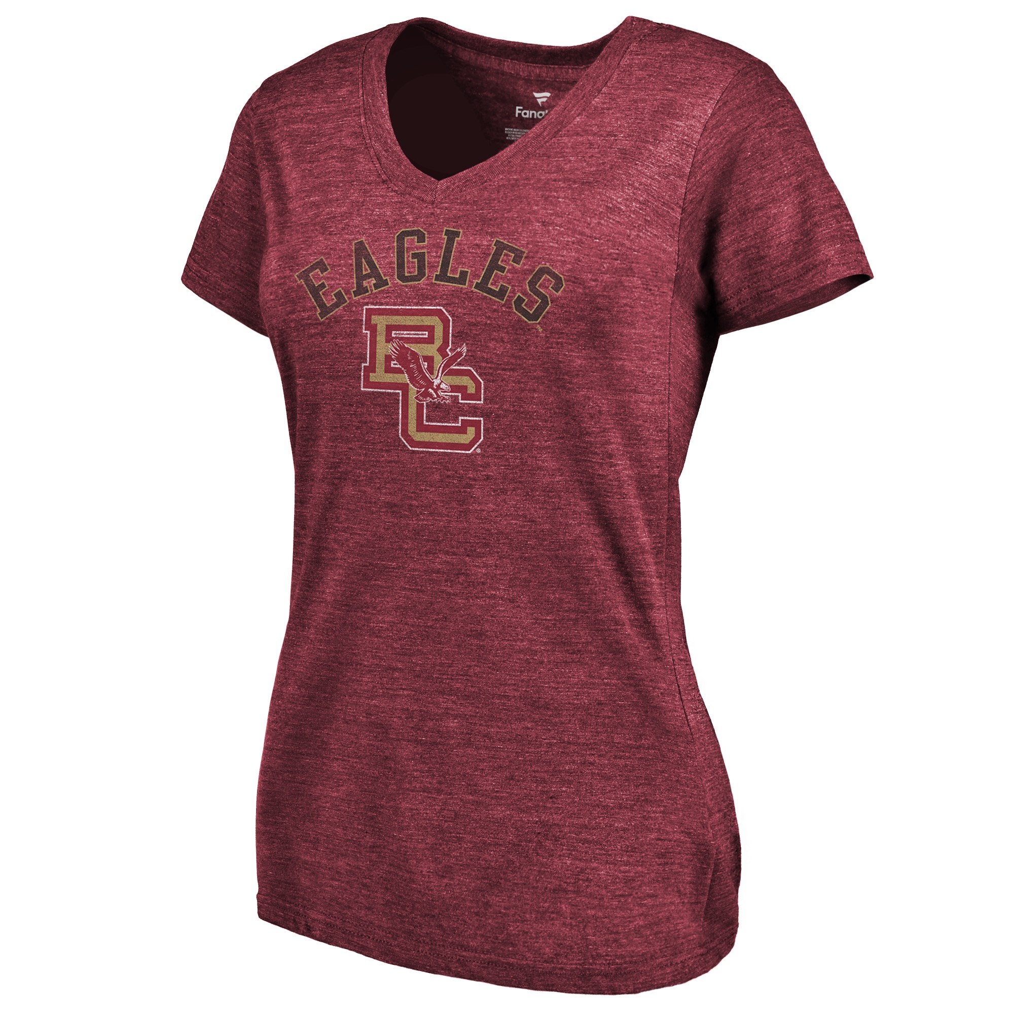 2020 NCAA Fanatics Branded Boston College Eagles Women Garnet Vault Arch over Logo TriBlend VNeck TShirt